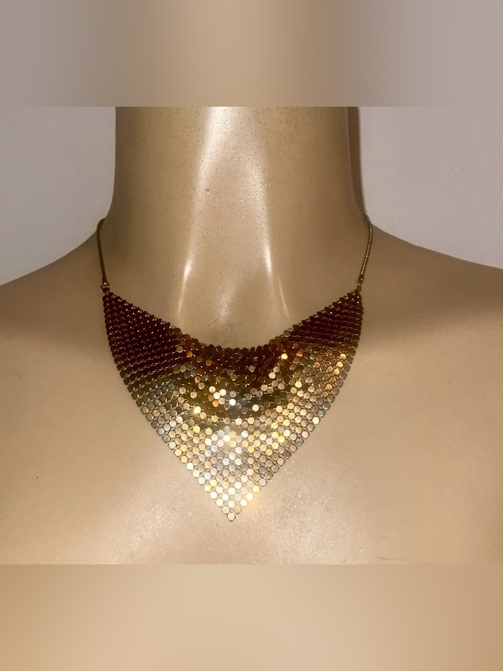 Liquid Mesh Bib Necklace – Gold Bronze Statement Jewelry Retro